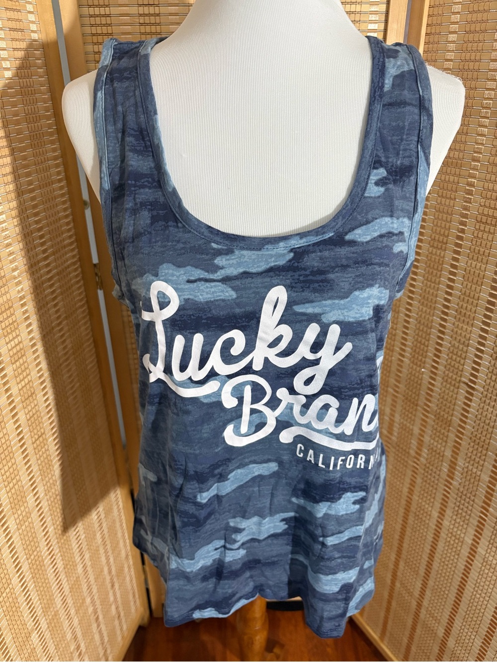 Lucky Brand Navy & Light Blue Camo Scoop Tank